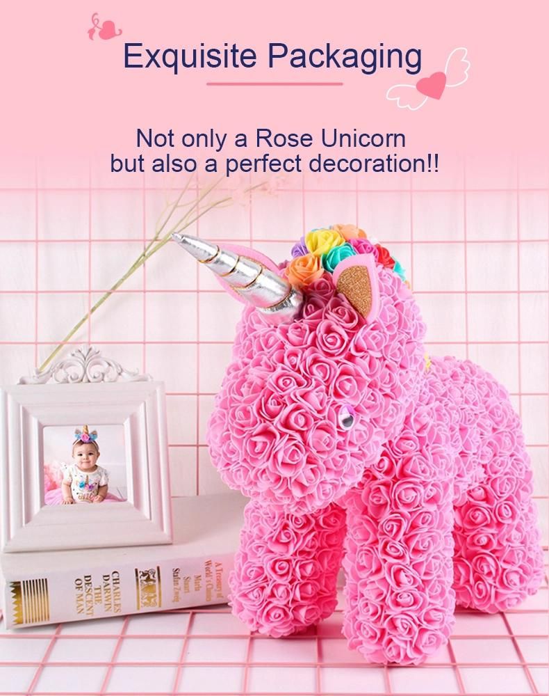 Real Touch Beautiful Rose Bear Unicorn Adorable Black Flower Unicorn