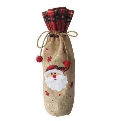 Cheap Gift Drawstring Bag Jute Hessian Christmas Decorative Wine Bag for Bottles