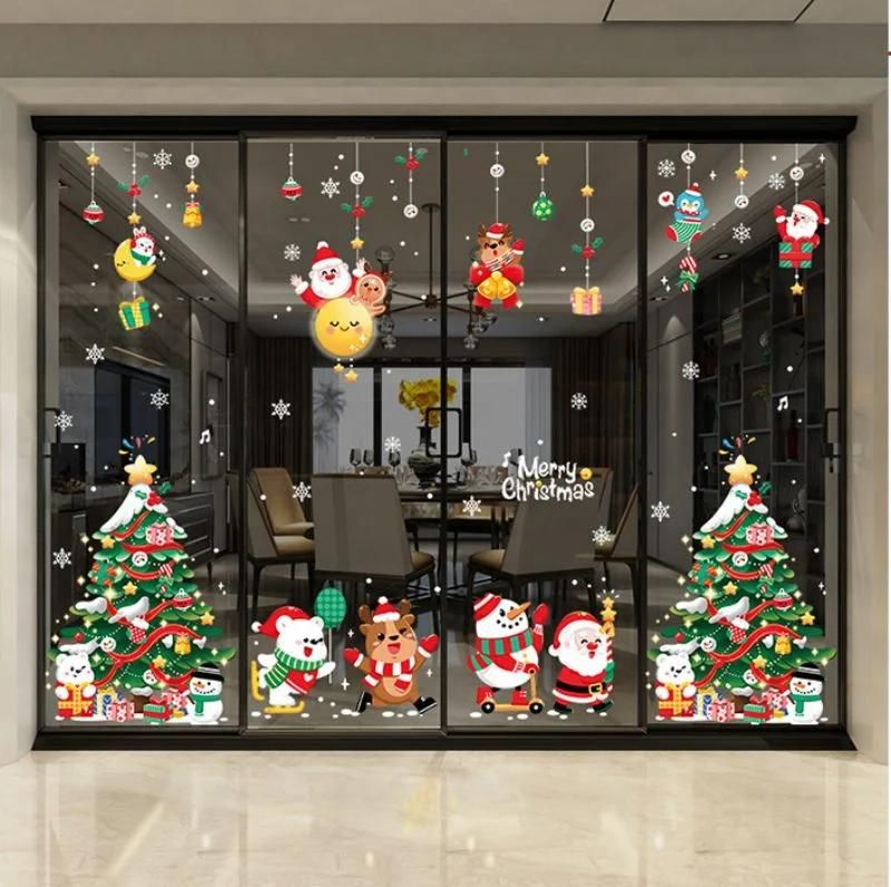 Static Clings Printed Window Clings PVC Sticker Waterproof Christmas Static Sticker Christmas Wall Home Room Decoration