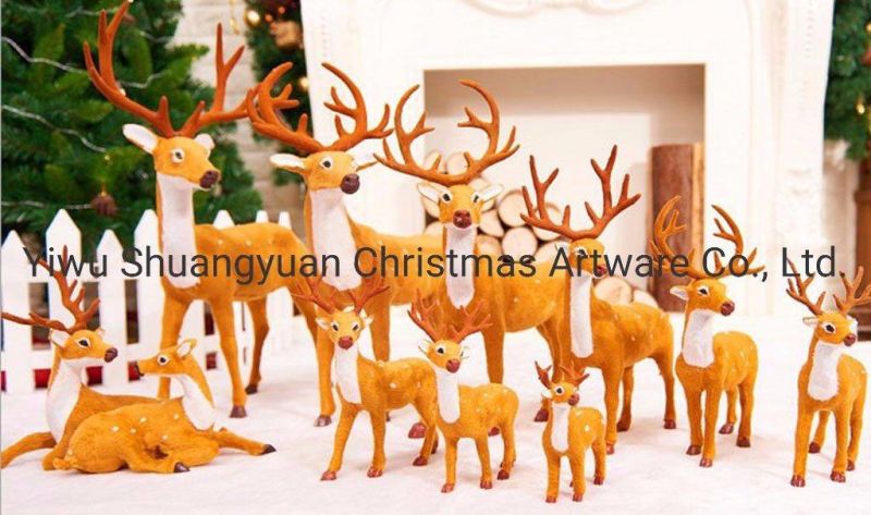 Lying Christmas Reindeer Simulation Elk Deer Standing Doll with Antler Plush Plastic Simulated Xmas Elk Christmas Decorations