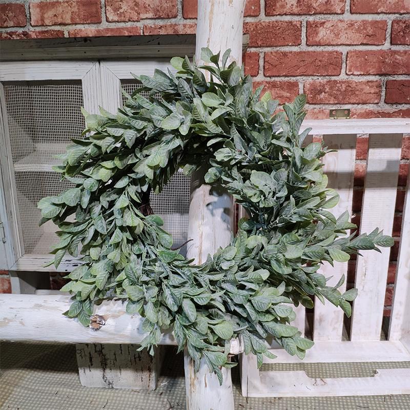 15inch Faux Green Leaves Garland Eucalyptus Wreath for Front Door Wall Window Party