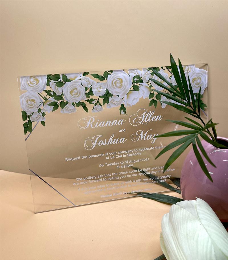 Custom Elegant Design Acrylic Printing Menu Save The Date Wedding Invitations Cards