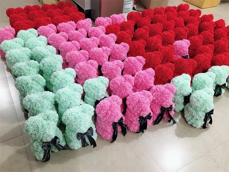 Wholesale 25cm Red Roses Flower Foam Teddi Bear Best Valentines Day Gift for Girlfriend Rose Bear Artificial Flower Bear