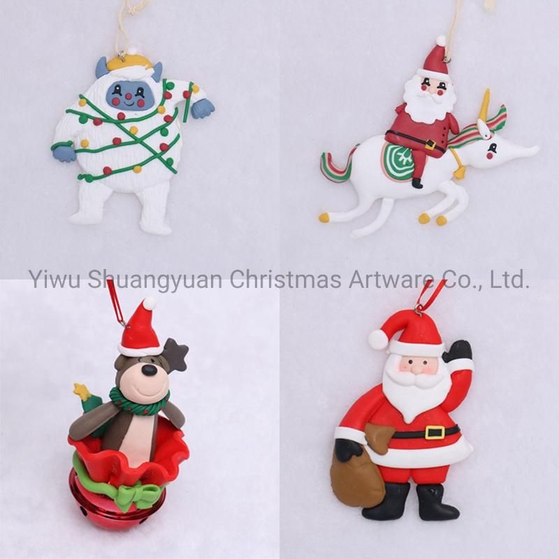 Christmas Polymer Clay with Santa Claus for Holiday Wedding Party Decoration Supplies Hook Ornament Craft Gifts