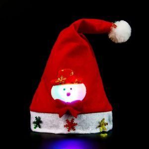 High Quality Soft Short Plush LED Light Christmas Hat Santa Caps