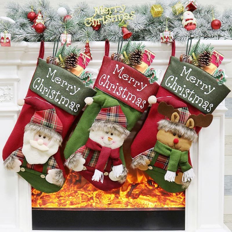 Christmas Stockings Santa, Snowman, Reindeer 3D Christmas Decoration for Kids Party Decor