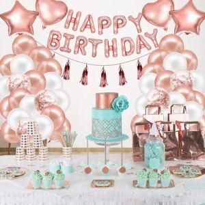 Rose Gold Birthday Party Balloons Sequins Tassel Background Banner Decorations