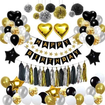 Nicro 13th 16th 18th 21st 30th 40th 50th 60th 70th Black Gold Happy Birthday Party Supplies Decoration Set