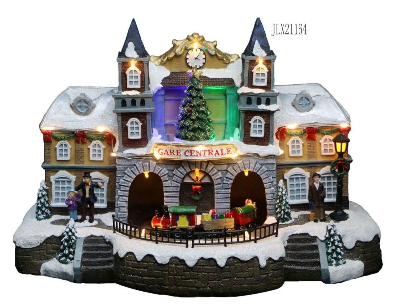 2022 New Arrival Christmas Decoration Village Church with LED Lights and Music Resin Home Decor