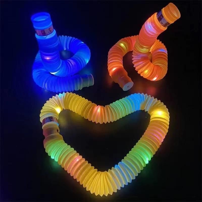 Rainbow Party Favor 2.9cm PE Flash LED Fidget Glow in The Dark Light up Tubes LED Pop Tube