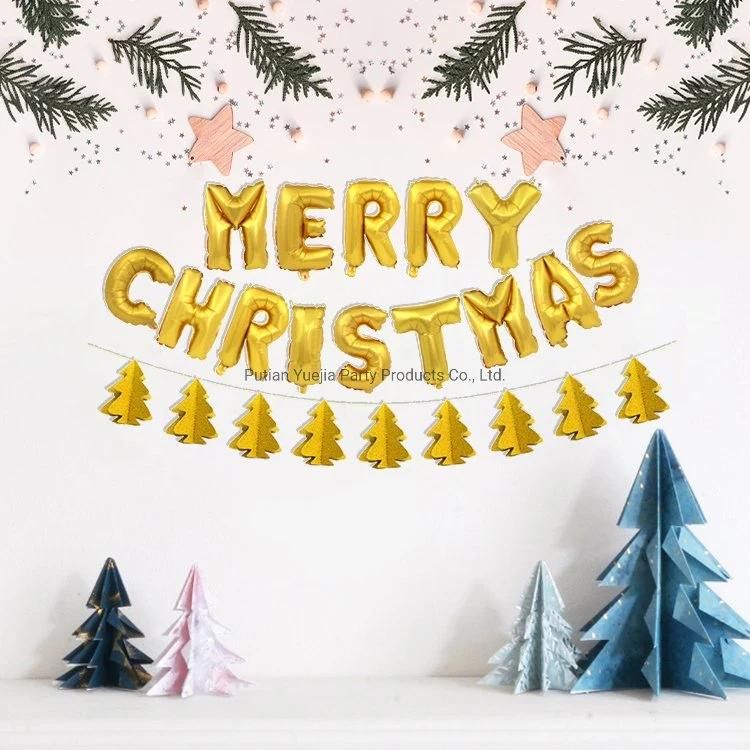 Merry Christmas Banner 3D Tree Garland Bunting Paper Lantern Foil Latex Balloon Decoration Set Party Supplies