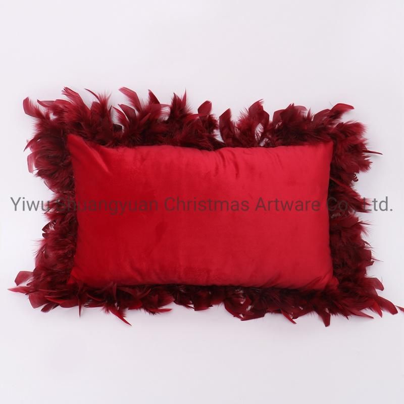 New Design Christmas Bolster Pillow with Feather for Holiday Wedding Party Home Decoration Hook Ornament Craft Gifts