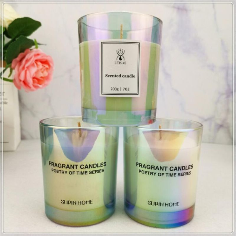 Vss Wholesale Iridescent Cylinder Glass Candles Jar with Soy Wax