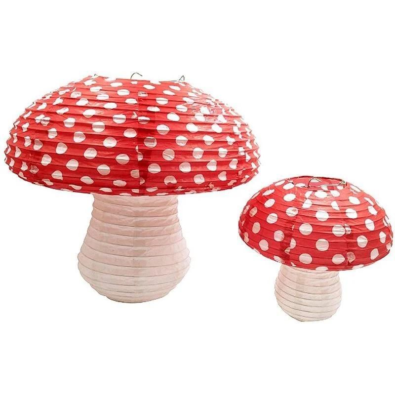 8 " 14" Big Red Lovely Mushroom Paper Lantern Birthday Party Decoration Children Cartoon Portable Lantern Jungle Set Photo Prop