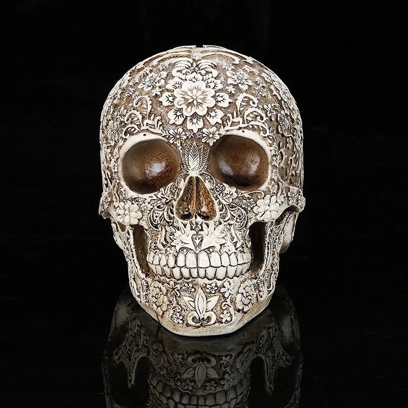 Resin Human Skull Decoration, Halloween Decor Skull Sculpture, Creative Adult Skull Flowerpot, Trick Skeleton Craft