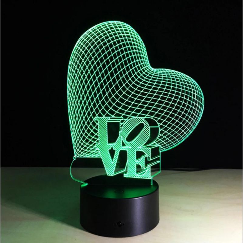 3D Love Heart Lamp LED Optical Illusion Night Light