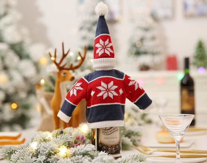Hot Sale Christmas Decoration Knit Red Wine Bottle Cover Decoration