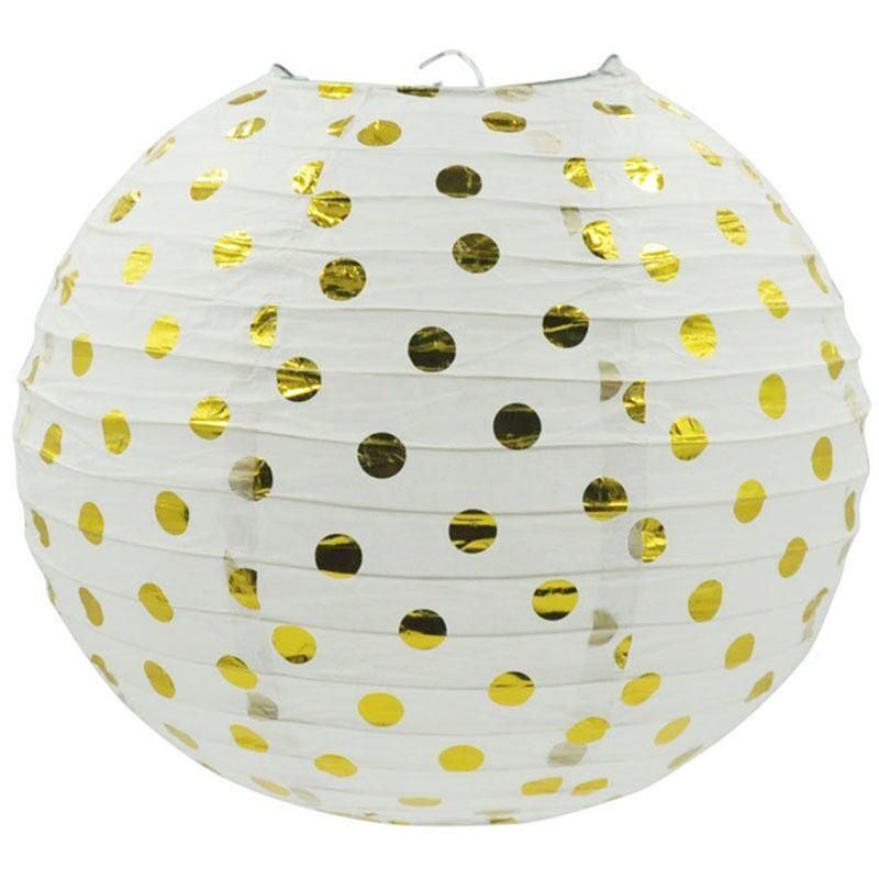 Bronze Paper 12 Kinds 3 Sizes 8 "10" 12 "Circular Printed Lantern Folding Lantern Wedding Spring Festival Decoration New Year Festival Birthday Party Gold Dots