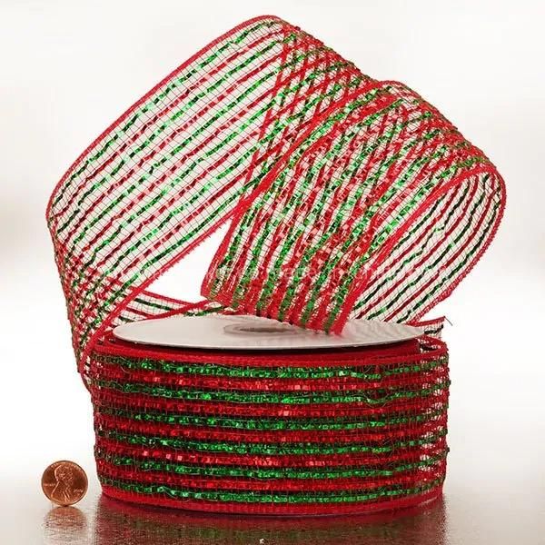 Metallic Stripes 2.5′′ Deco Mesh Ribbons for Wedding Wrapping