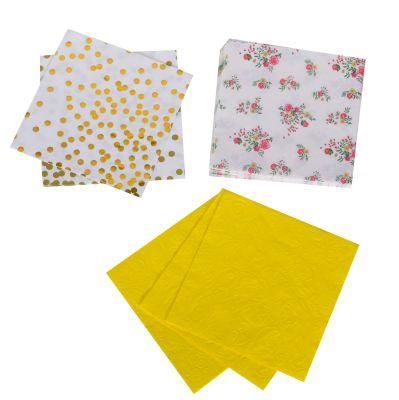 Custom Disposable Gold Foil Logo Printed Paper Cocktail Paper Napkin