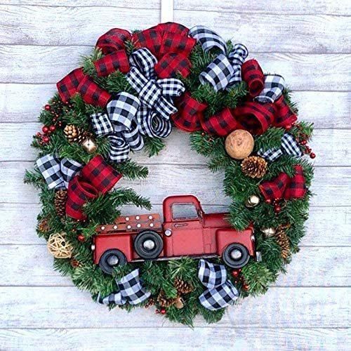 Christmas Wreath Front Door Decoration Wreath Red Truck Berry Winter Wreath Hanging Artificial Christmas Garland for Home Wedding Party Outdoor Indoor Decorati