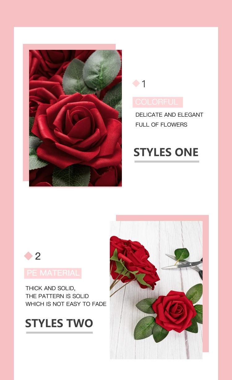 Natual Touch Rose Flowers PE Single Rose Stem for Wedding Party Home Office Decorationwholesale Hawaiian Hair Decor 8cm Foam Rose Flower with Stem