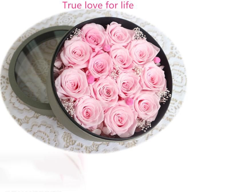 OEM Natural Real Fresh Preserved Roses Flower 13 Roses in Round Gift Box for Valentines Day Gift