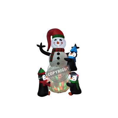 Twinkle Disco Inflatable Snowman with Penguins for Yard Lawn Decorations Christmas Supplier