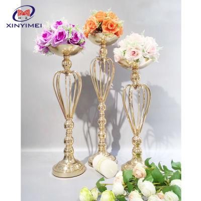 European Style Party Decoration Golden Plated Flower Stand Table for Wedding