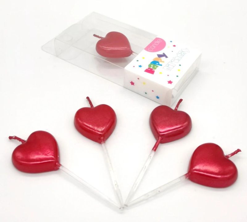 Metallic Color Heart Shape Birthday Cake Topper Candles for Parties