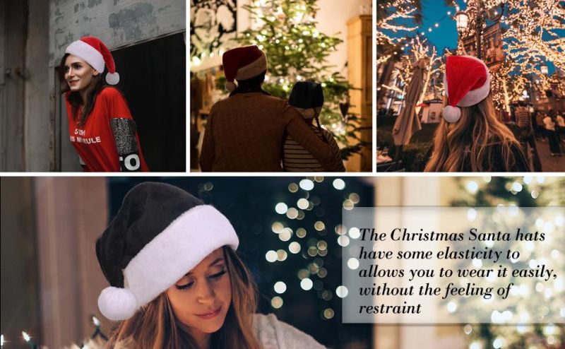 Christmas Hat, Santa Hat, Xmas Holiday Hat for Adults, Unisex Velvet Comfort Christmas Hats Extra Thicken Classic Fur for Christmas New Year Festive Holiday P