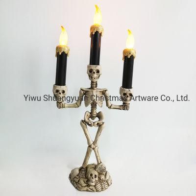 Halloween 3 Candles Holder Candelabra Skull Skeleton Table Candlestick Home Decoration LED Candles