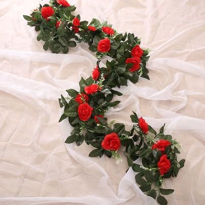 Flower Garland Rose Vine Artificial Flower Hanging Rose IVY Home Hotel Office Wedding Party Garden Craft Art D&eacute; Cor (Pink)