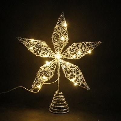 Yiwu Christmas Profession Company Sale 20*6*25cm+T20L; Silver Iron Material Tree Top Star with Light Decorate