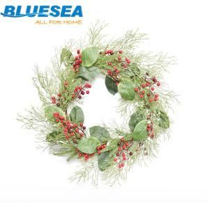 60cm Red Fruit PE White Leaf Clover Christmas Wreath