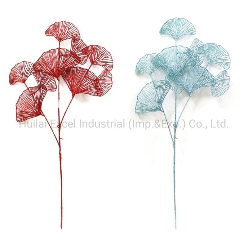 Ginkgo Leaf Pick Christmas Decoration Glitter Christmas Bouquet Artificial Pick