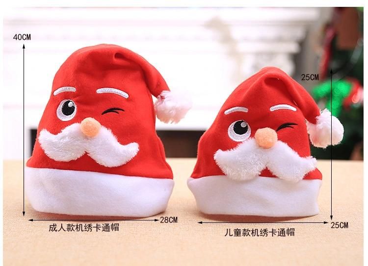 Wholesale Customized Embroider Logo Non Woven Fabric Santa Claus Hat Plush Leaves Pattern Hat Merry Christmas Hat