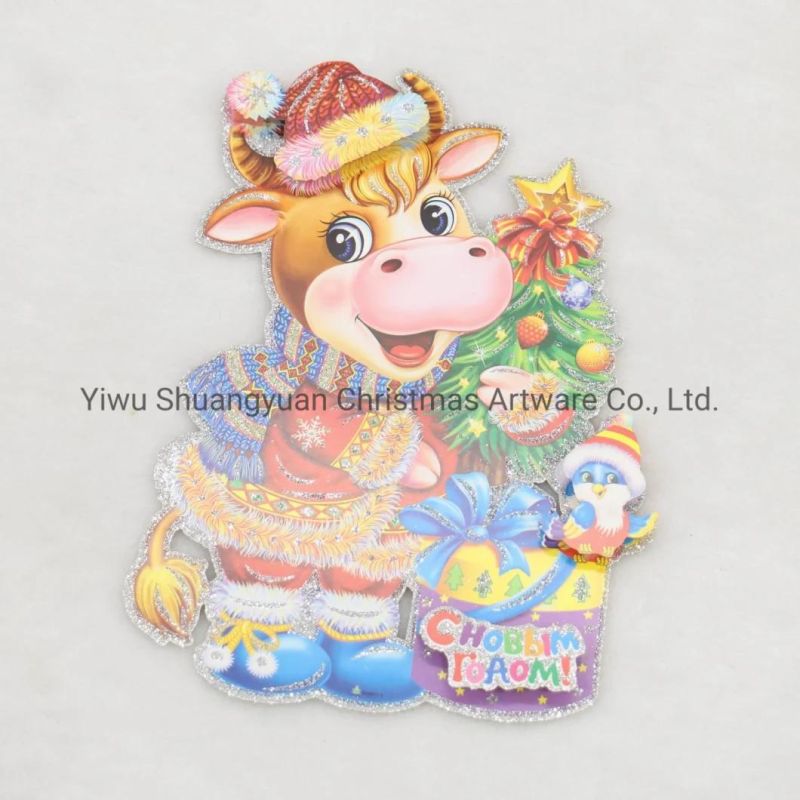 2020 New Year Cow Design Christmas Paper Wall Door Sticker