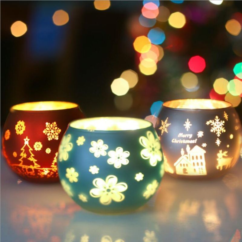 Fancy Design Glass Candle Jar Ball Candle Holder for Christmas Party