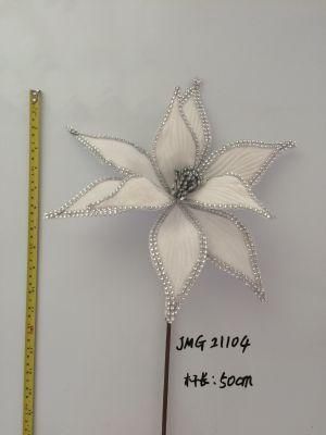 Ytcf104 Champagne Petal Poinsettia Flower with Silver Lace