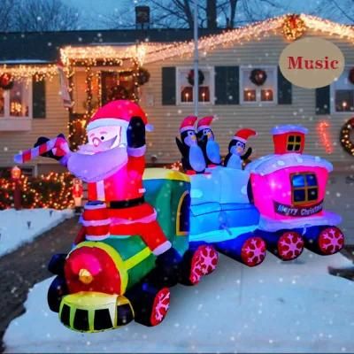 Christmas Season Inflatable Santa Train with Penguin Light up Decorations for Outdoor