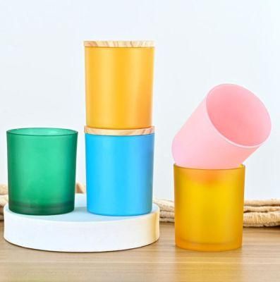 8oz 250ml Colorful Glass Candle Cup Jar with Bamboo Lid