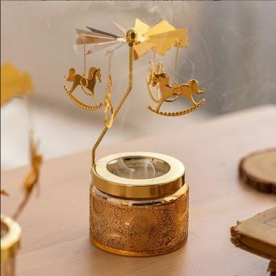 Supplier Mercury Golden Rotating Candle Holder Set with Glass Candle Jar