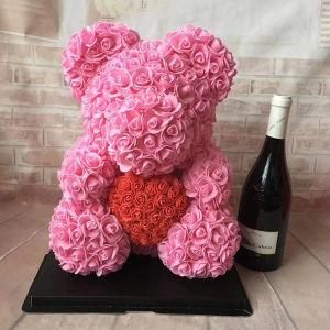 Medium Size 40cm Love Rose Bear Pink Rose Bear with a Red Heart