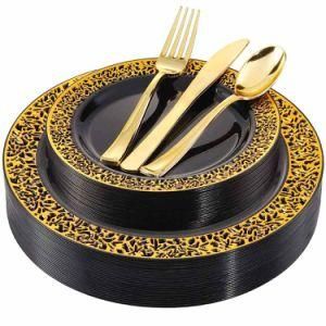 125PC Black Gilt Edge Disposable Wedding and Banquet Tableware