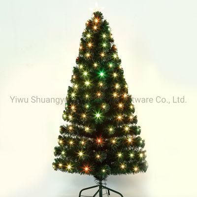 45-300cm Green PVC Fiber Optica Artificial Christmas Tree with LED Flower Leaf Pinecone Snow Red Berry
