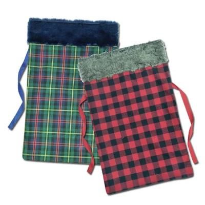 Custom Large Plaid Gifts Packaging Bag Sacks Christmas Wholesale Drawstring Bags