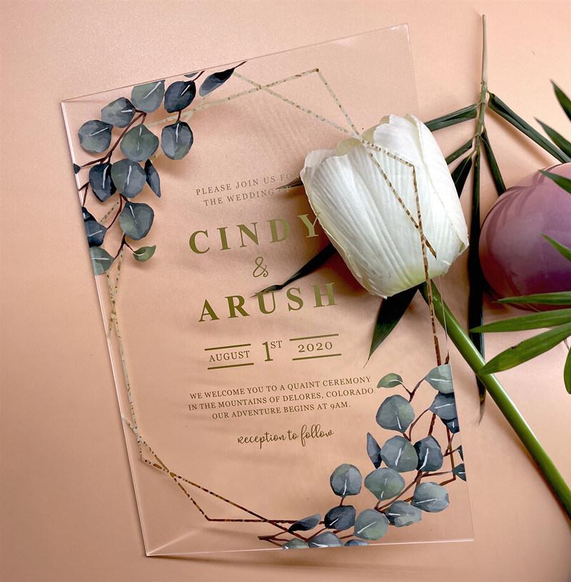 Elegant Laser Cut Engraved Gold Mirror Acrylic Wedding Invitations with Embossing Wedding Invitation Card
