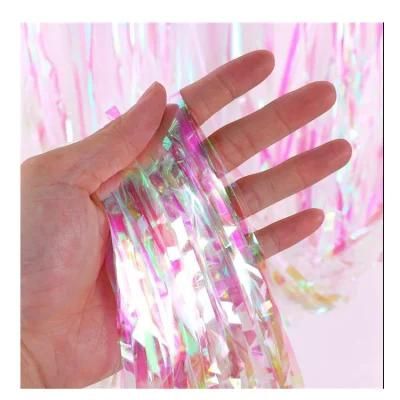 Iridescent Rainfall Curtains Party Decoration Foil Rainbow Tinsel Iridesc Tinsel Foil Fringe Curtain Wedding Decoration