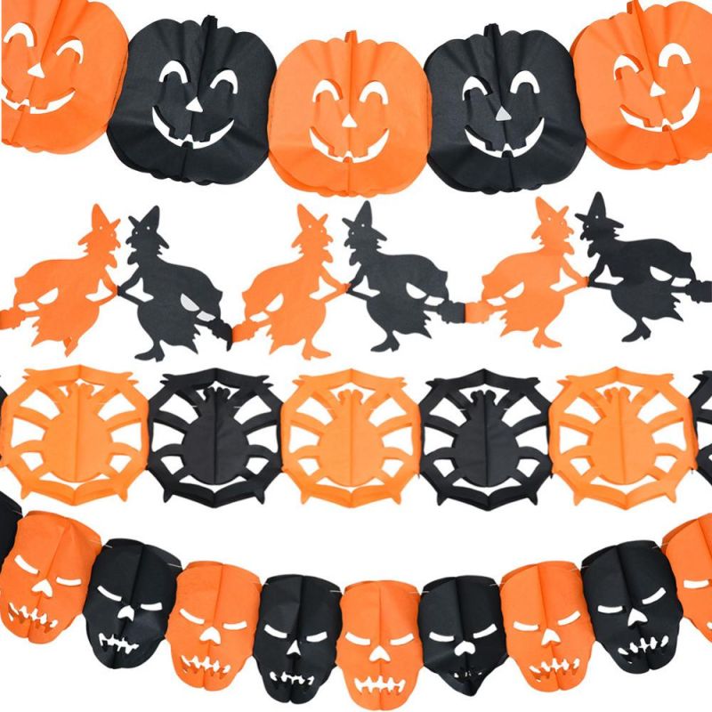 Halloween Decorations, 12 Feet Halloween Canopy Decoration Orange and Black Tissue Paper Garland with Hanging Honeycomb Ball Halloween and Pumpkin